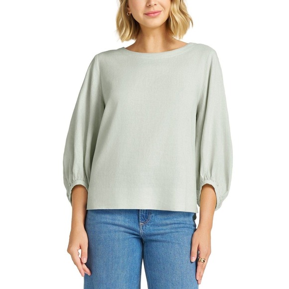 Matty M Tops - Matty M Womens Linen Blend Puff Sleeve Blouse Oatmeal XL Boat Neck Top